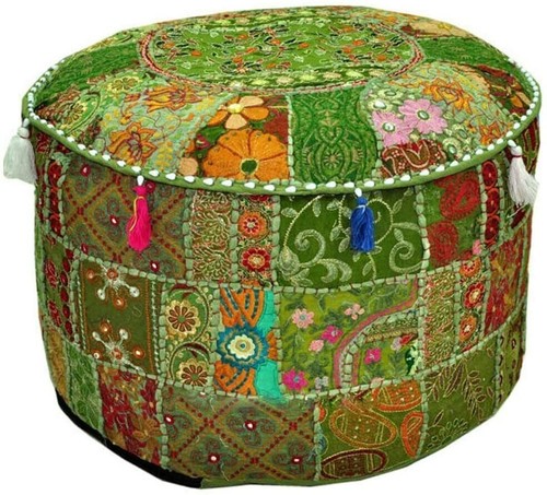 Indian patchwork round ottoman - indian,