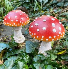 Pair of Mushroom Garden Ornaments Red Cap Toadstool Fairy Garden Decorations