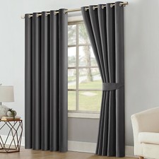 Thick Thermal Blackout Curtains Ready Made Eyelet Ring Top Pair Panel +Tie Backs