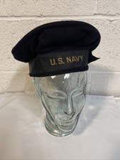 WW2 US Navy Donald Duck Wool Sailor Beret Flat Hat USN Size 6 5/8 Cap Lid Blue