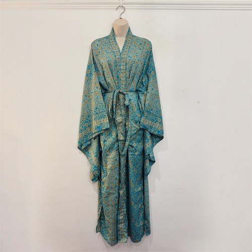 Recycled sari silk long kimono - recycled,