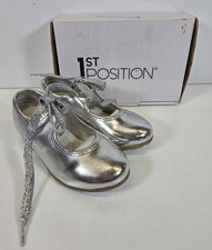 1st Position Tap Shoes Girls UK C9 SLHT Silver Low Heel Kids Dancewear Dance