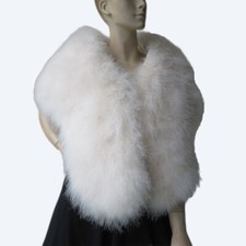 Women's Real Ostrich Feather Fur Shawl Wraps Bride Wedding Party Cape Ivory