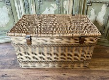 A Large Vintage Wicker Basket Trunk Great Condition Rope Handles Leather Straps