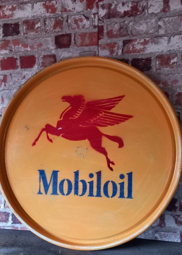 Upcycled oil drum lid mobiloil - oil,