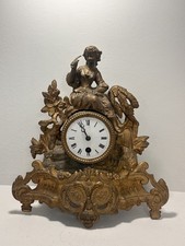 Unusual Antique French  Spelter Gilt Wind Up Mantel Clock