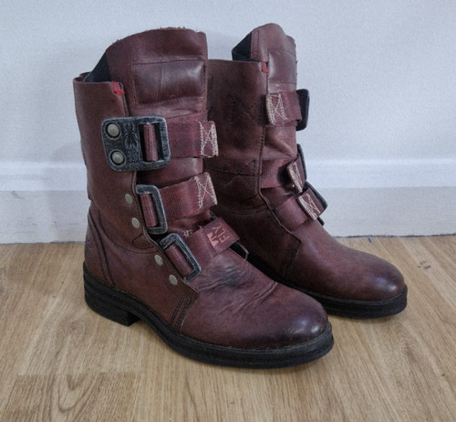 Fly london red leather combat - london,