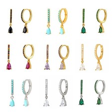 Dangle Earrings Huggie Crystal Drop Dainty Hoop Gold Dainty Minimalist Gift UK