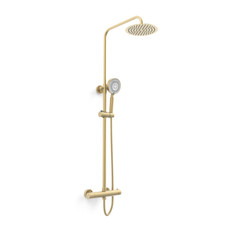Brushed Brass Round Thermostatic Shower Rigid Riser Mixer Valve