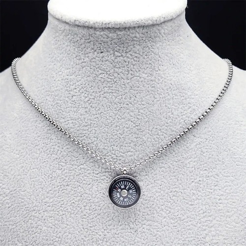 Silver compass pendant - silver,