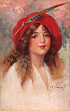 Artist Signed Portrait of Pretty Girl -   – Vintage Postcard