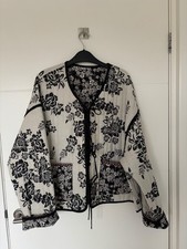 Zara Floral Black and White Quilted Padded Jacket with ties size L