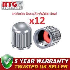 12x Tyre Valve Dust Caps With Internal Air/Dust/Water Seals Silver Grey RTG