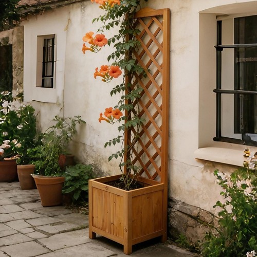 Square wooden planter with - wooden,