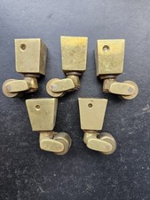 Set of Five Antique Original Solid Brass Castors Wheels Furniture Casters