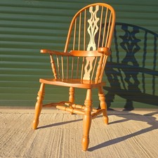 Vintage Windsor Carver Chair Farmhouse Kitchen Armchair Turned Wooden Hardwood