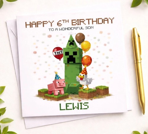 Minecraft gaming birthday card - minecraft,