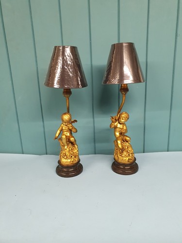 Pair cherub brass table - cherub,