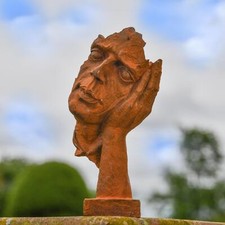Rustic Cast Iron Abstract "Listener"  Head Bust Garden Sculpture
