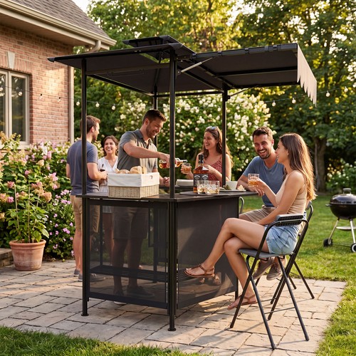 Outdoor bbq canopy bar - w/bar, table