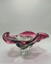 Vintage 1970s Murano Sommerso Art Glass Bowl Pink & Green Italy 1.8kg