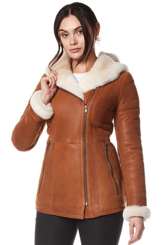 Ladies sheepskin jacket tan - ladies, b3