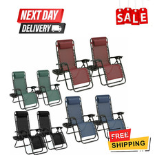 2X ZERO GRAVITY CHAIR SUNLOUNGER OUTDOOR GARDEN FOLDING RECLINING W/HOLDER 