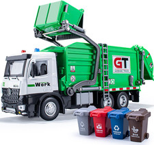 Garbage Truck Toys Metal Cab, Realistic Trash Truck Toys for Boys Kids with Ligh