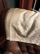 Louis Vuitton Monogram Shine Shawl Scarf Beige 54 Inches X 56 Inches