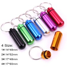 Keyring Tablets Medicine Container Pill Box Aluminium Key Chain Drug Holder NEW.