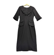 Stop Staring Pencil Dress Womens Large Black Peplum Belted Bombshell 30s Retro