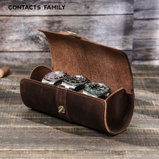Genuine Leather Watch Roll Storage Box 3 Slots Wrist Watches Travel Case New UK
