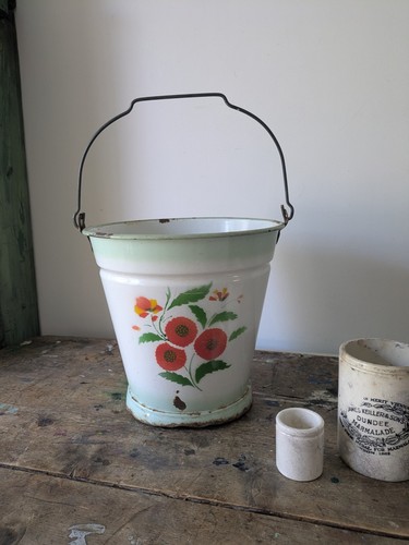 Antique white enamel floral - antique,