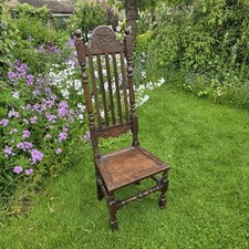 Antique Jacobean Style Oak Hall Chair.    Needs Joints Gluing