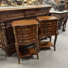 Pair of French Louis XVI Bedside Lamp Tables with Drawers & Marquetry