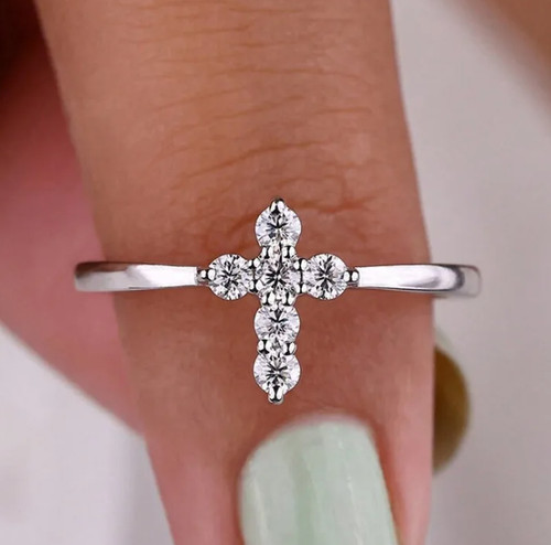 Silver delicate cross diamond