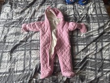Next Baby Girl Pink Snowsuit with Mittens Age 6-9 Months Fleece Lined