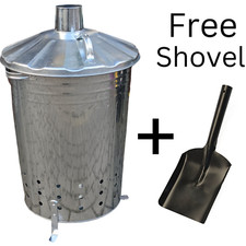 90L GALVANIZED INCINERATOR GARDEN RUBBISH FIRE BIN PAPER LEAF WOOD WASTE BURNER