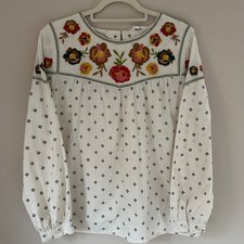Falmer Heritage Womens Cotton Top Size 16 Ivory Embroidered Floral