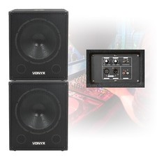 Pair Vonyx 18" Active Powered Subwoofers Bass Bins PA Speakers 2000W UK Stock