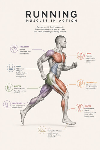 Running muscles action - running, in