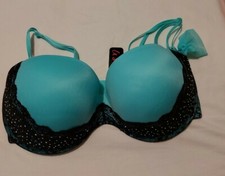 38DD Padded Lasenza Strapless Bra. Aqua / Pale turquoise colour with black lace.