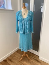 ANN BALON Dress and Bolero Jacket Suit size M (12 to 14) Turquoise.