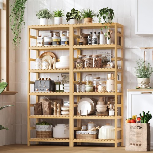 6tier bamboo shelf open wood - bamboo,