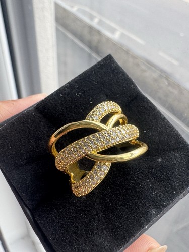 Gold tone rhinestone crossover - gold,