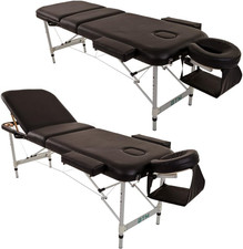 Premium Black Portable 3-Section Massage Table Bed Tattoo Spa, and Reiki Therapy