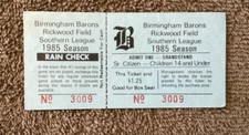 Birmingham Barons Southern League Unused full Ticket 1985 Season