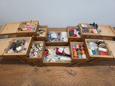 2 X Vintage 3 Tier Wooden Expanding Cantilever Sewing Boxes With Accessories 