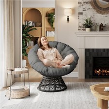 360?? Rotatable Outdoor/Indoor PE Rattan Papasan Chair with Thick Tufted Cushion