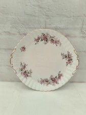 Royal Albert Lavender Rose Cake Plate Eared White Floral Multi Gold Edging China